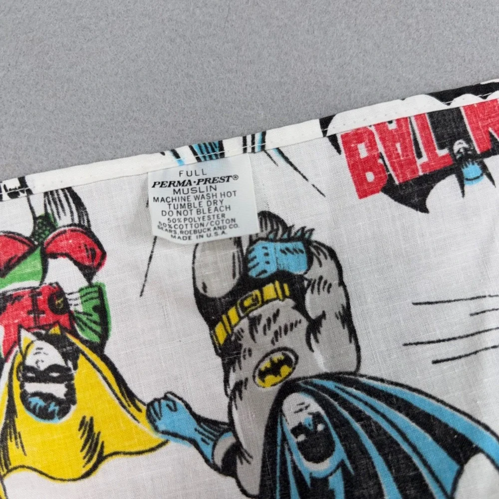 Sears DC Comics Super Friends Full Flat Sheet 1977 White Batman Vintage 70s